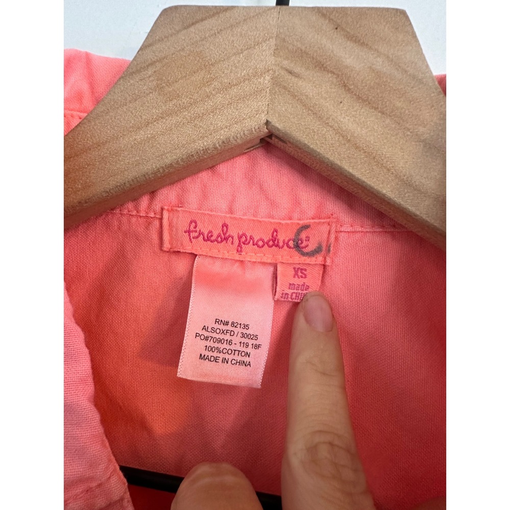 Fresh Produce Neon Coral Pink Cotton Button Down Shirt XS ALSOXFD Relaxed Fit - Picture 4 of 4